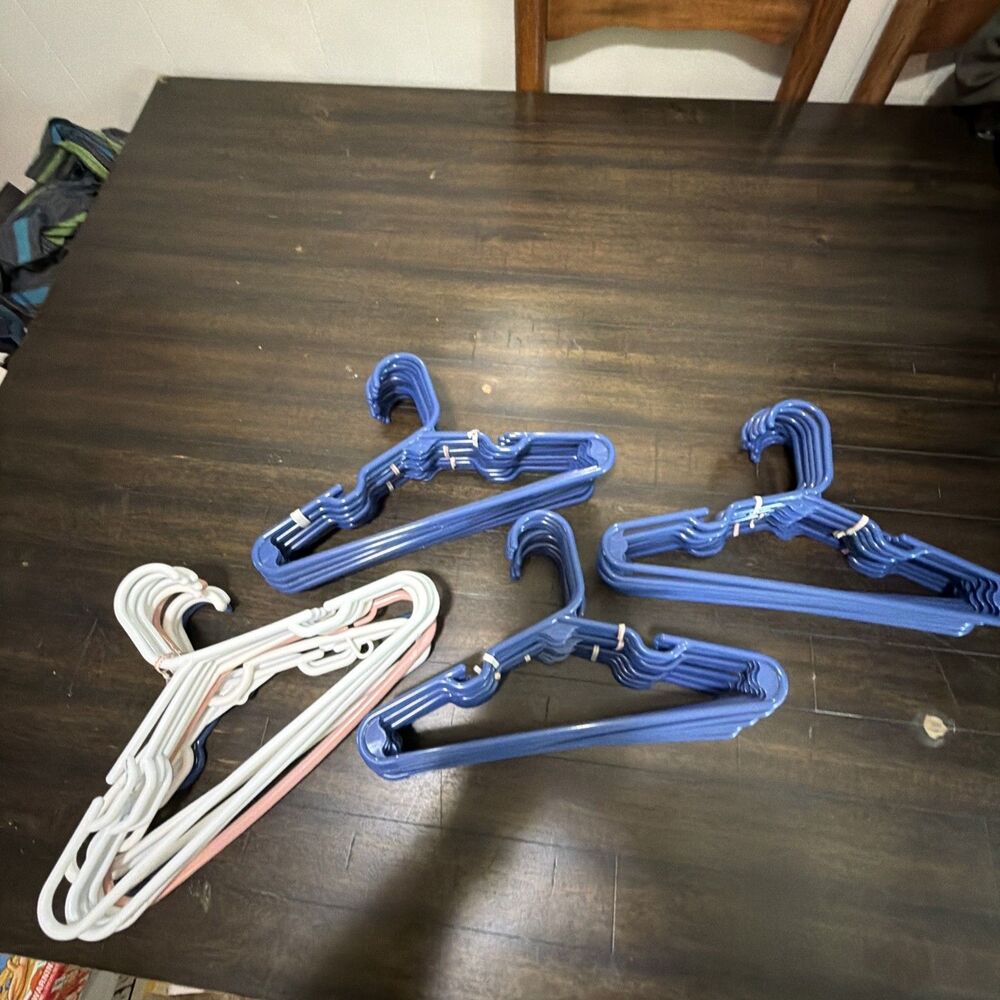 Plastic Tubular Youth Hangers Set of 48 @ 12 Inches Long 7 Inches Tall Most Blue